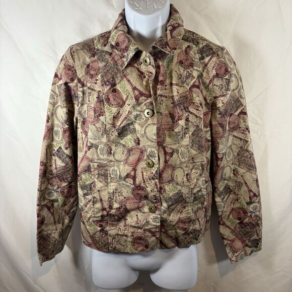 Christopher & Banks M Jacket Parisian Travel Print Button Front Vintage-Inspired - Picture 1 of 16